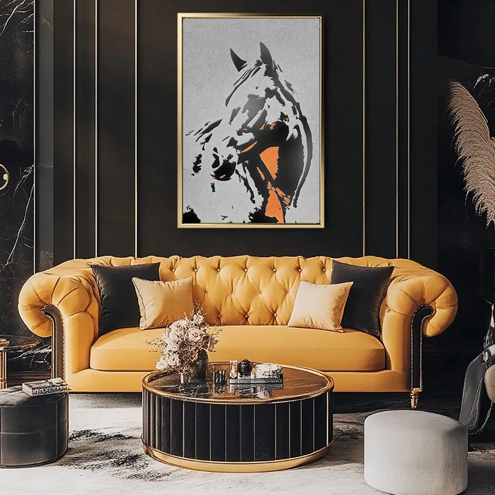 Canvas Wall Art Stretched Over Wooden Frame with Floating Frame and Horse Abstract Painting CV4185