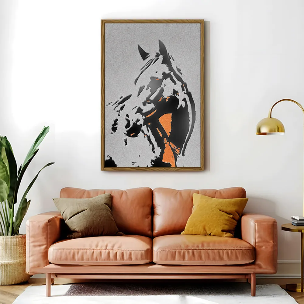 Canvas Wall Art Stretched Over Wooden Frame with Floating Frame and Horse Abstract Painting CV4185