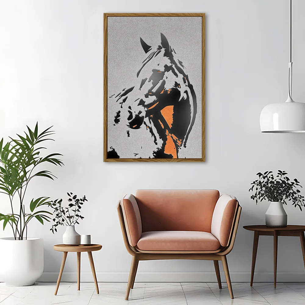 Canvas Wall Art Stretched Over Wooden Frame with Floating Frame and Horse Abstract Painting CV4185