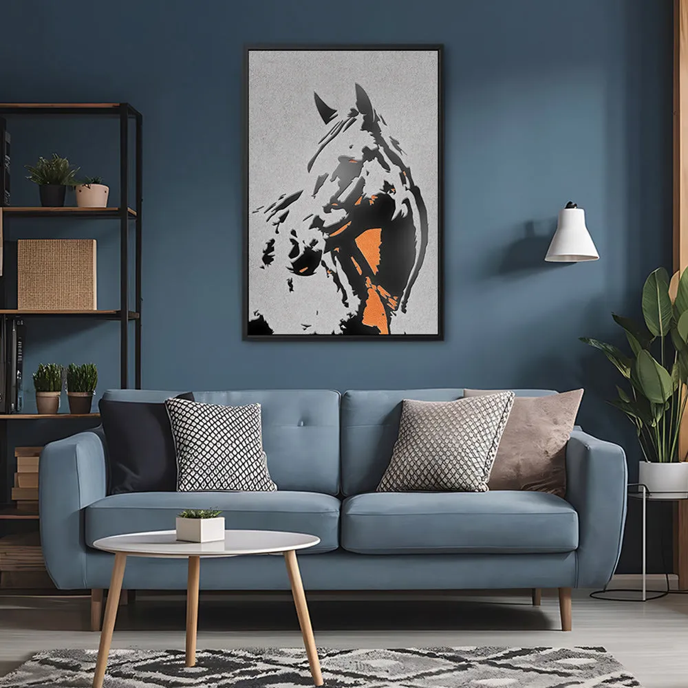 Canvas Wall Art Stretched Over Wooden Frame with Floating Frame and Horse Abstract Painting CV4185