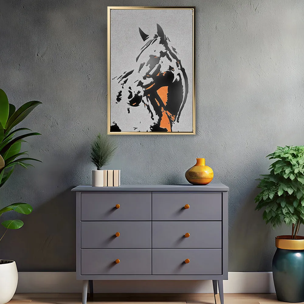 Canvas Wall Art Stretched Over Wooden Frame with Floating Frame and Horse Abstract Painting CV4185