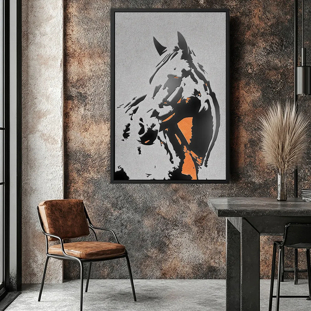 Canvas Wall Art Stretched Over Wooden Frame with Floating Frame and Horse Abstract Painting CV4185