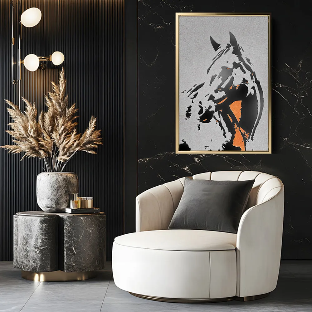 Canvas Wall Art Stretched Over Wooden Frame with Floating Frame and Horse Abstract Painting CV4185
