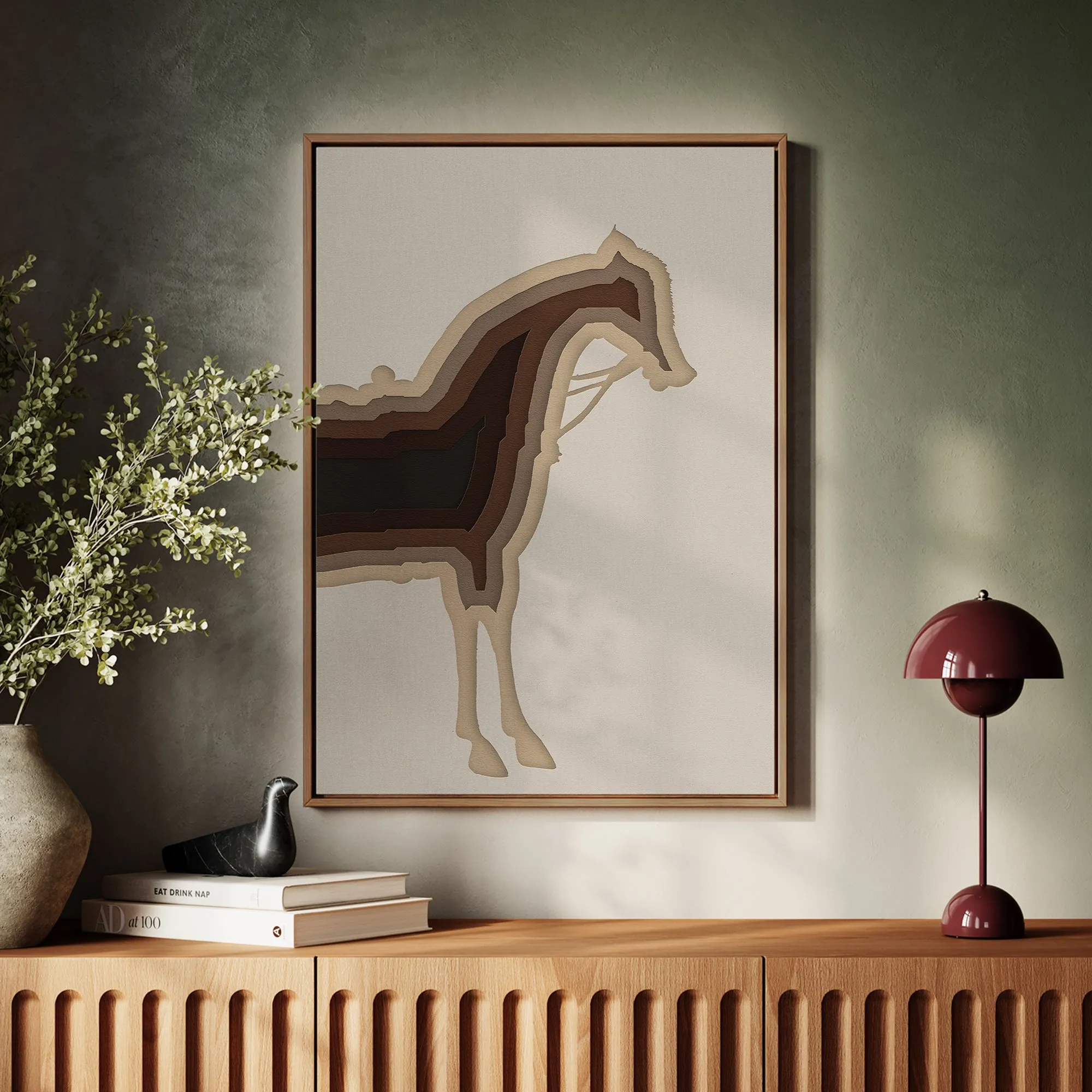 Canvas Wall Art Stretched Over Wooden Frame with Floating Frame and Horse Shadow Painting CV4186