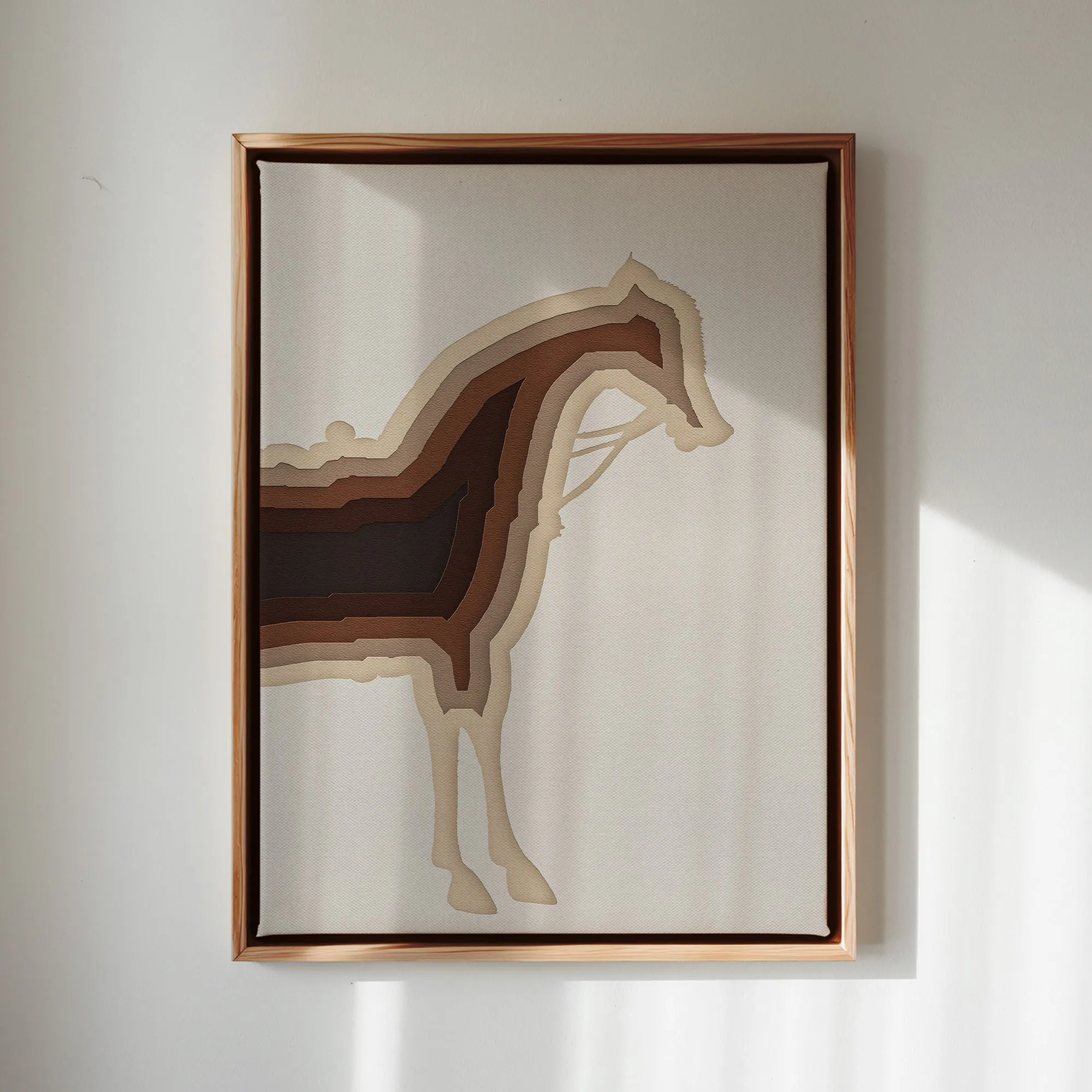 Canvas Wall Art Stretched Over Wooden Frame with Floating Frame and Horse Shadow Painting CV4186