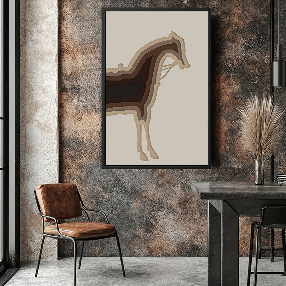 Canvas Wall Art Stretched Over Wooden Frame with Floating Frame and Horse Shadow Painting CV4186