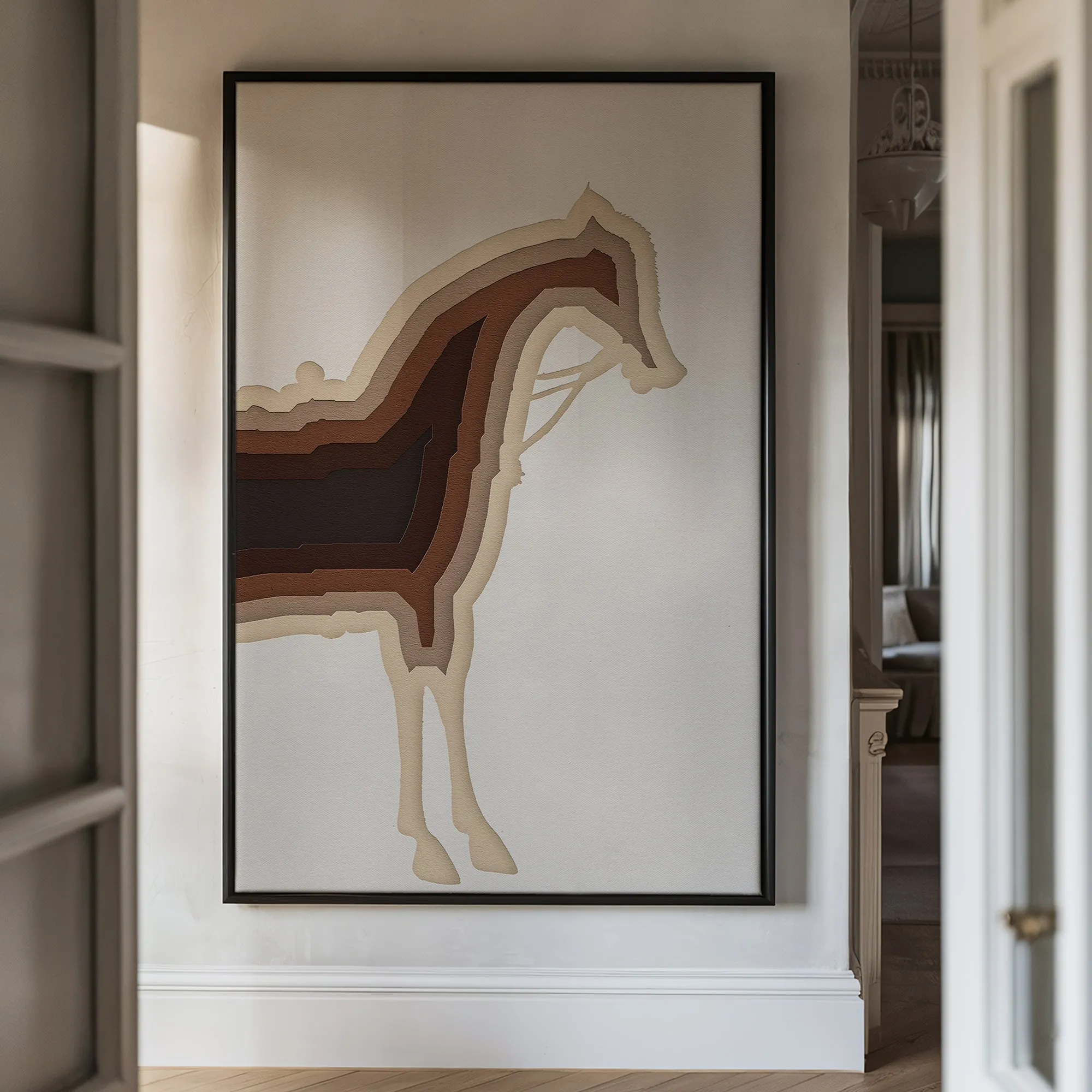 Canvas Wall Art Stretched Over Wooden Frame with Floating Frame and Horse Shadow Painting CV4186