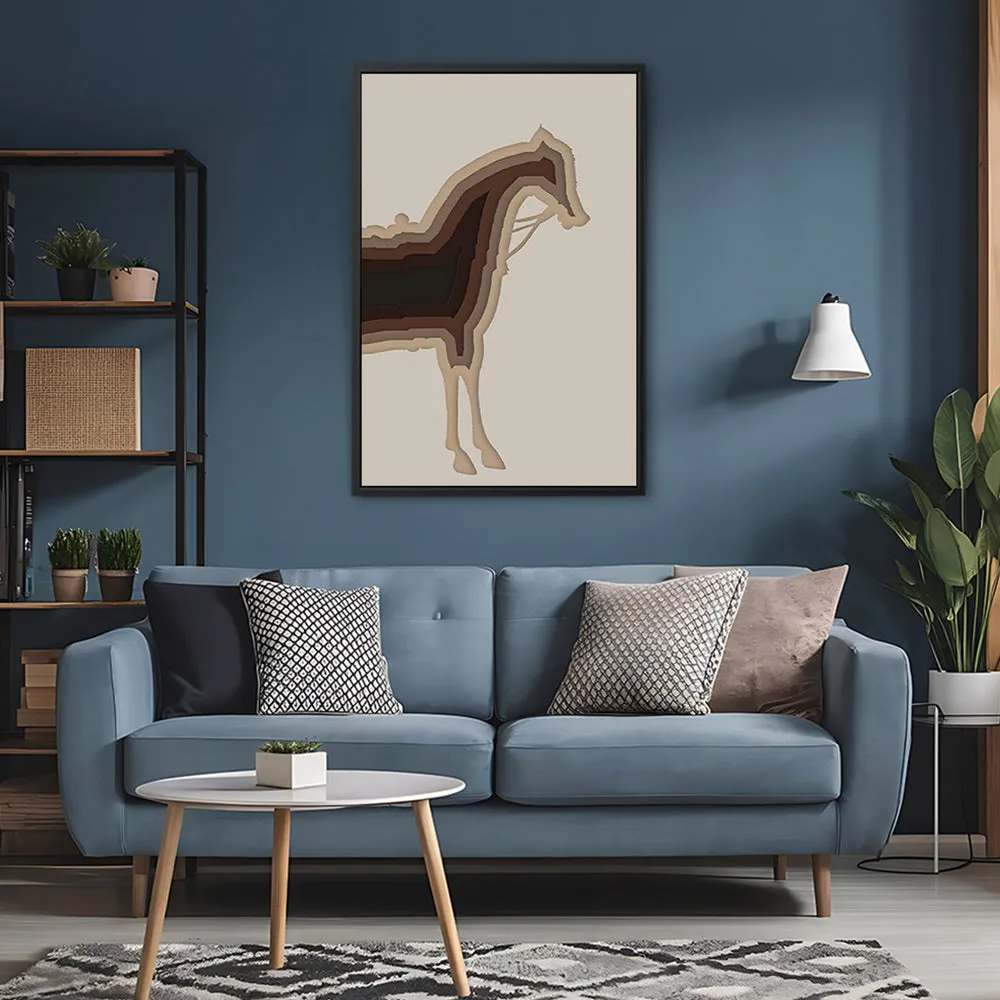 Canvas Wall Art Stretched Over Wooden Frame with Floating Frame and Horse Shadow Painting CV4186