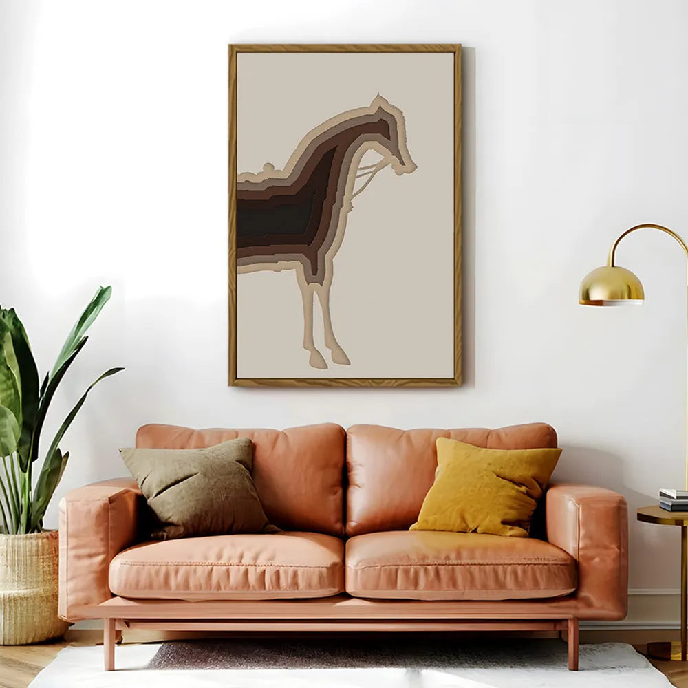 Canvas Wall Art Stretched Over Wooden Frame with Floating Frame and Horse Shadow Painting CV4186