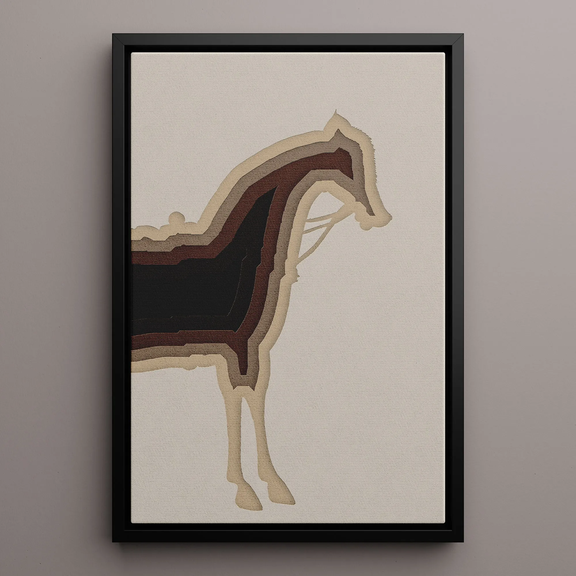 Canvas Wall Art Stretched Over Wooden Frame with Floating Frame and Horse Shadow Painting CV4186