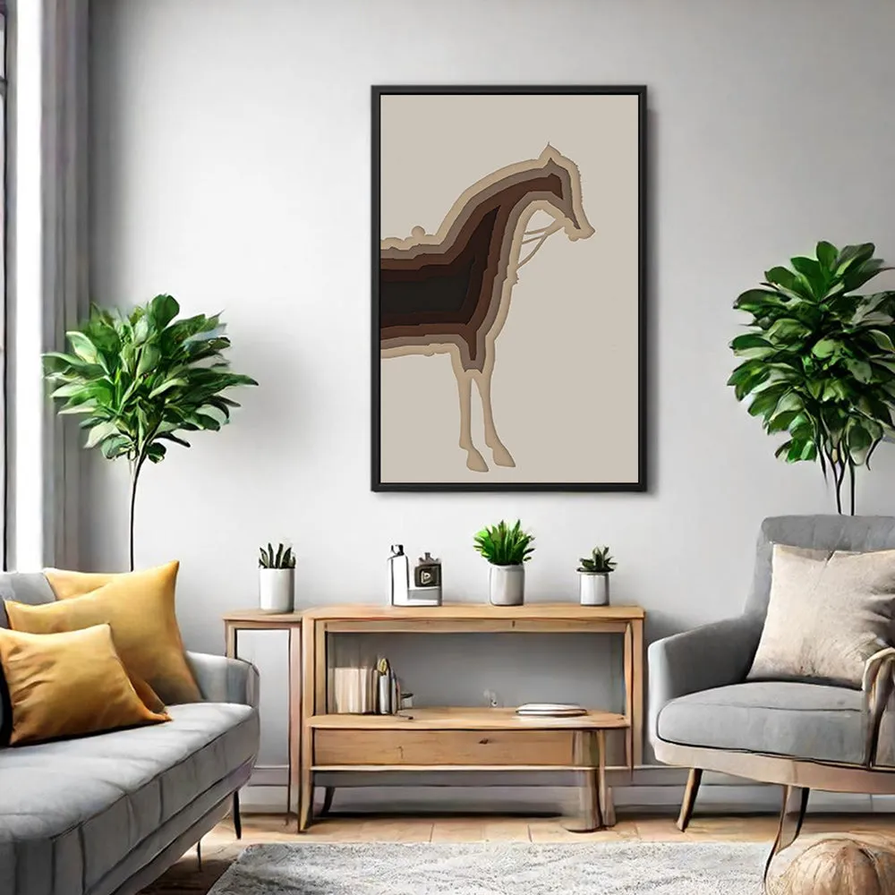 Canvas Wall Art Stretched Over Wooden Frame with Floating Frame and Horse Shadow Painting CV4186
