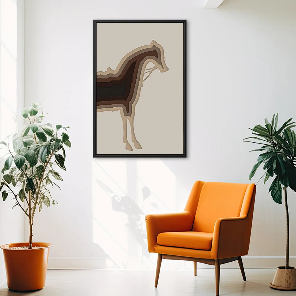 Canvas Wall Art Stretched Over Wooden Frame with Floating Frame and Horse Shadow Painting CV4186