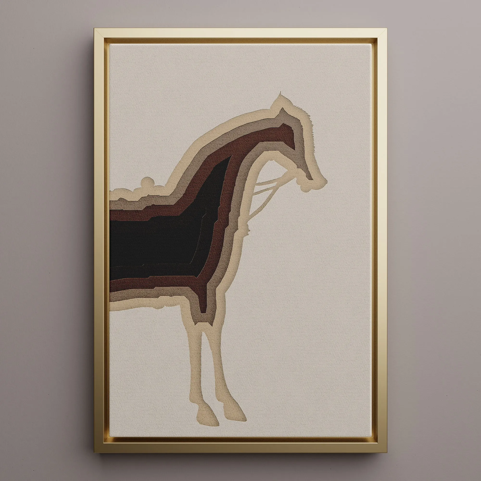 Canvas Wall Art Stretched Over Wooden Frame with Floating Frame and Horse Shadow Painting CV4186