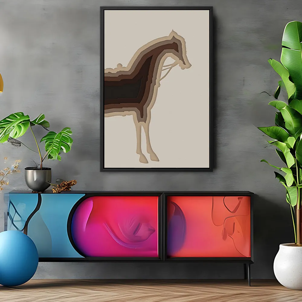 Canvas Wall Art Stretched Over Wooden Frame with Floating Frame and Horse Shadow Painting CV4186