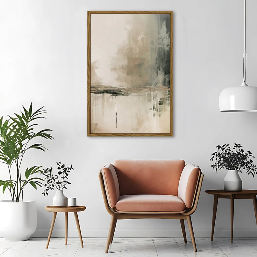 Canvas Wall Art Stretched Over Wooden Frame with Floating Frame and Lake Abstract Painting CV4190