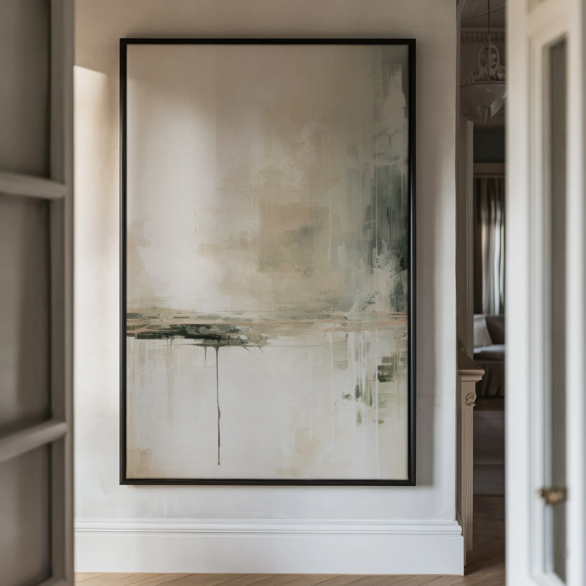 Canvas Wall Art Stretched Over Wooden Frame with Floating Frame and Lake Abstract Painting CV4190
