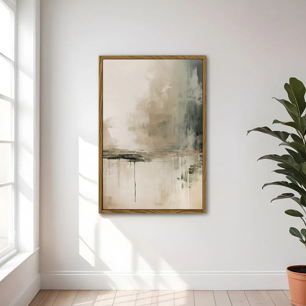 Canvas Wall Art Stretched Over Wooden Frame with Floating Frame and Lake Abstract Painting CV4190