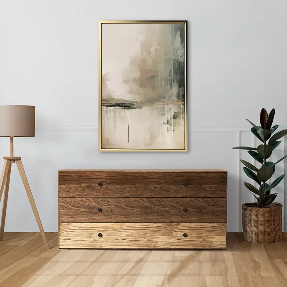 Canvas Wall Art Stretched Over Wooden Frame with Floating Frame and Lake Abstract Painting CV4190