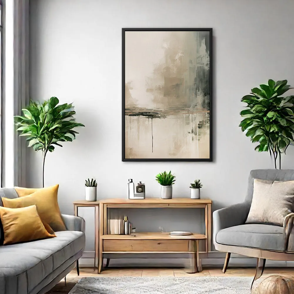 Canvas Wall Art Stretched Over Wooden Frame with Floating Frame and Lake Abstract Painting CV4190