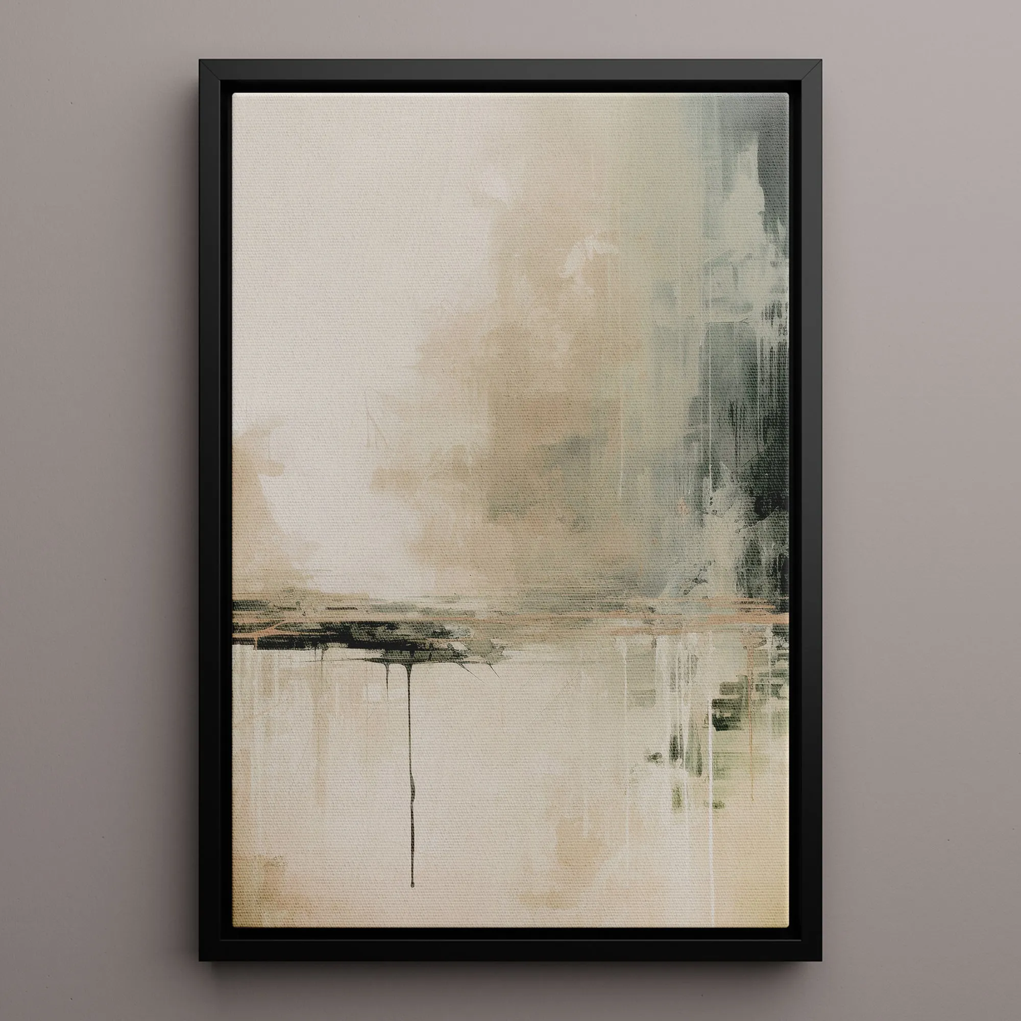 Canvas Wall Art Stretched Over Wooden Frame with Floating Frame and Lake Abstract Painting CV4190