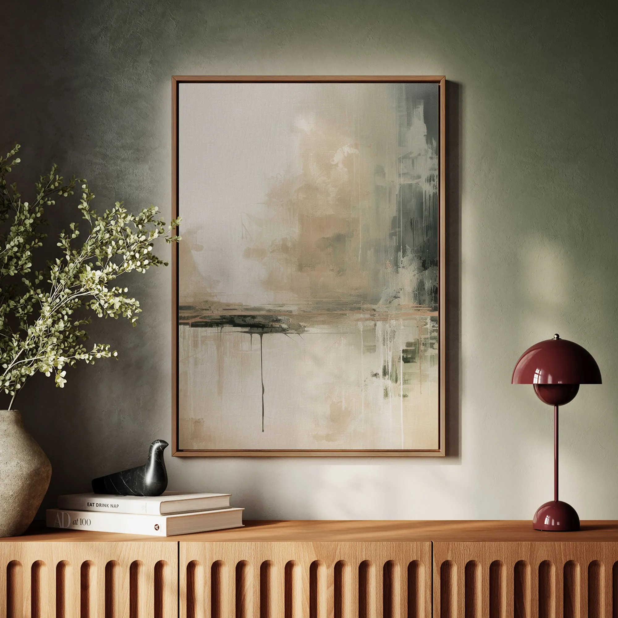 Canvas Wall Art Stretched Over Wooden Frame with Floating Frame and Lake Abstract Painting CV4190