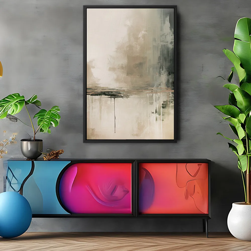 Canvas Wall Art Stretched Over Wooden Frame with Floating Frame and Lake Abstract Painting CV4190