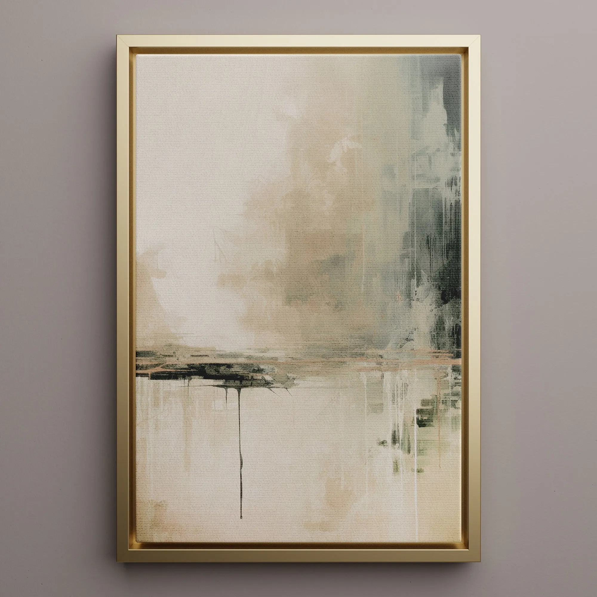 Canvas Wall Art Stretched Over Wooden Frame with Floating Frame and Lake Abstract Painting CV4190