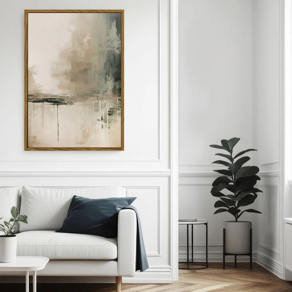 Canvas Wall Art Stretched Over Wooden Frame with Floating Frame and Lake Abstract Painting CV4190