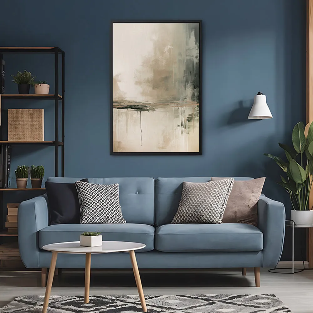 Canvas Wall Art Stretched Over Wooden Frame with Floating Frame and Lake Abstract Painting CV4190