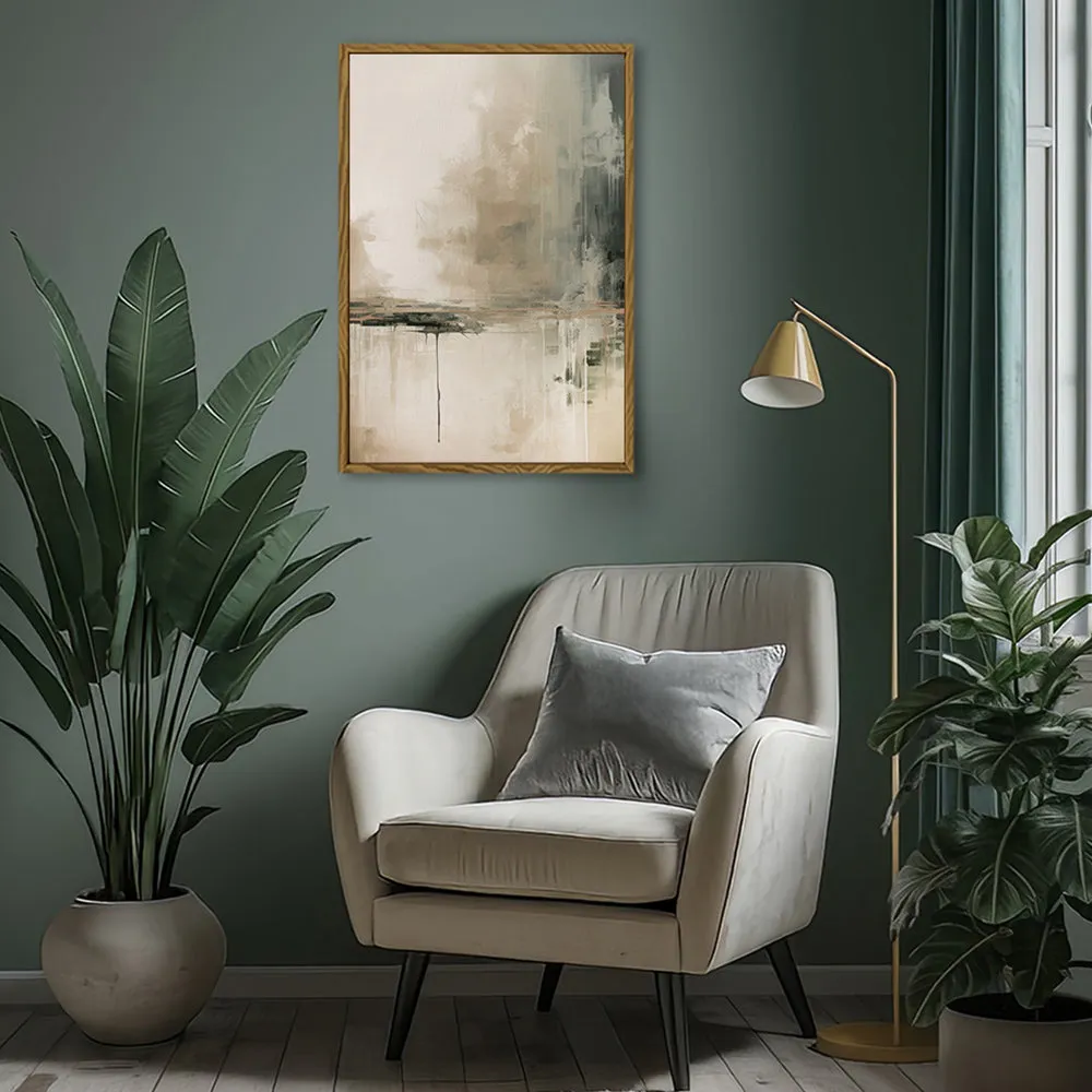 Canvas Wall Art Stretched Over Wooden Frame with Floating Frame and Lake Abstract Painting CV4190