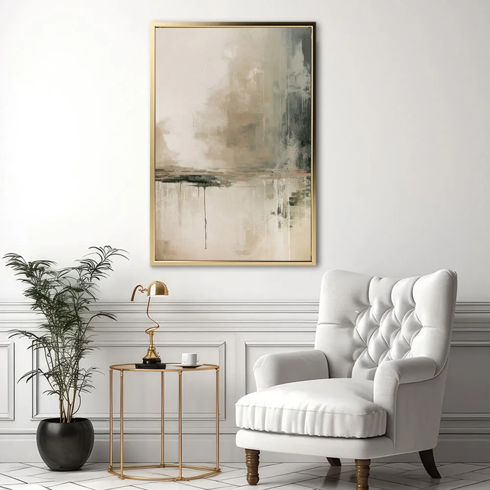 Canvas Wall Art Stretched Over Wooden Frame with Floating Frame and Lake Abstract Painting CV4190