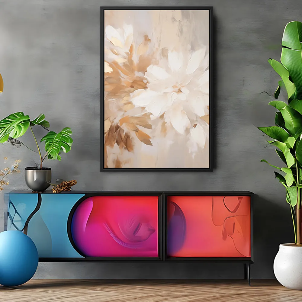 Canvas Wall Art Stretched Over Wooden Frame with Floating Frame and Luxury Flower Painting CV4194
