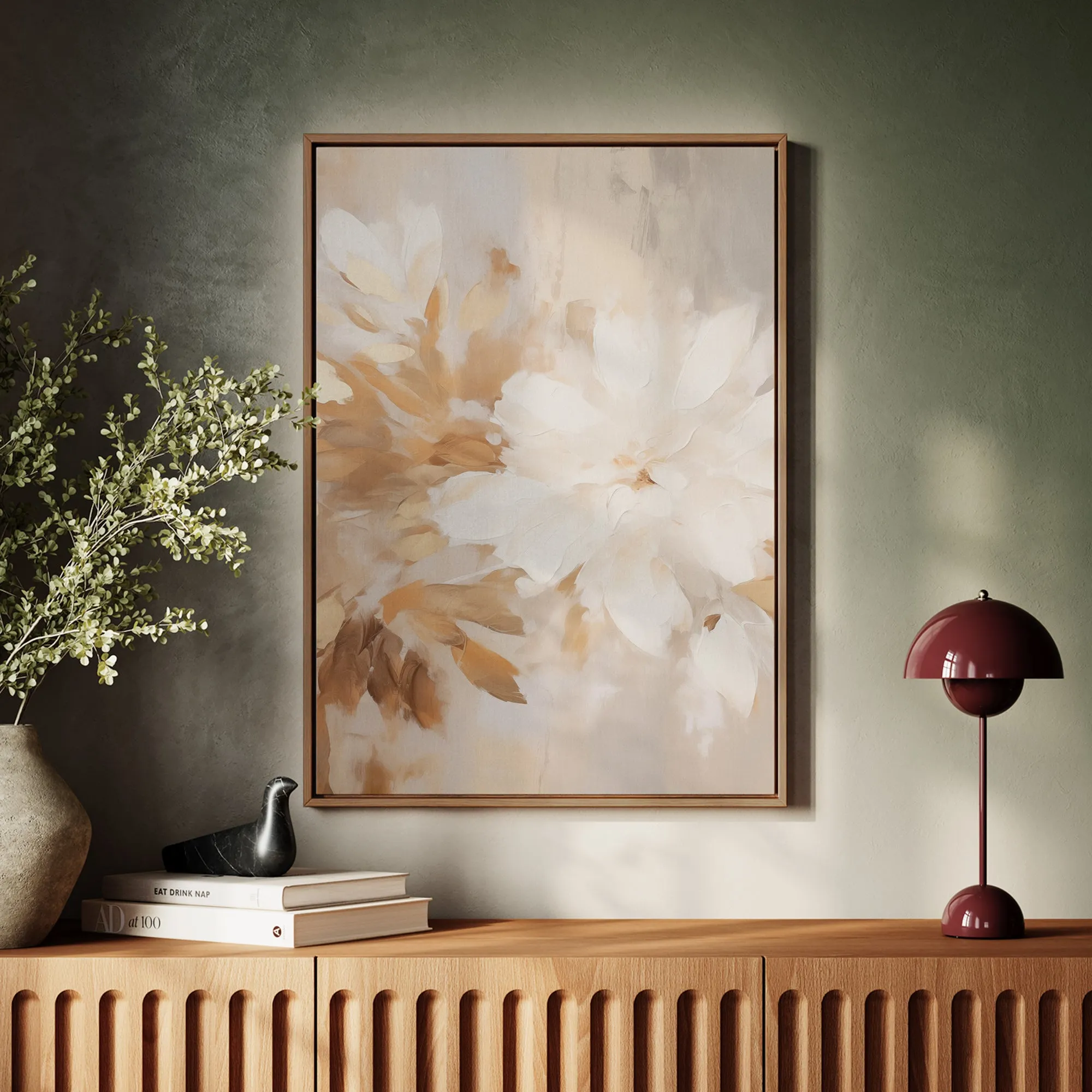 Canvas Wall Art Stretched Over Wooden Frame with Floating Frame and Luxury Flower Painting CV4194