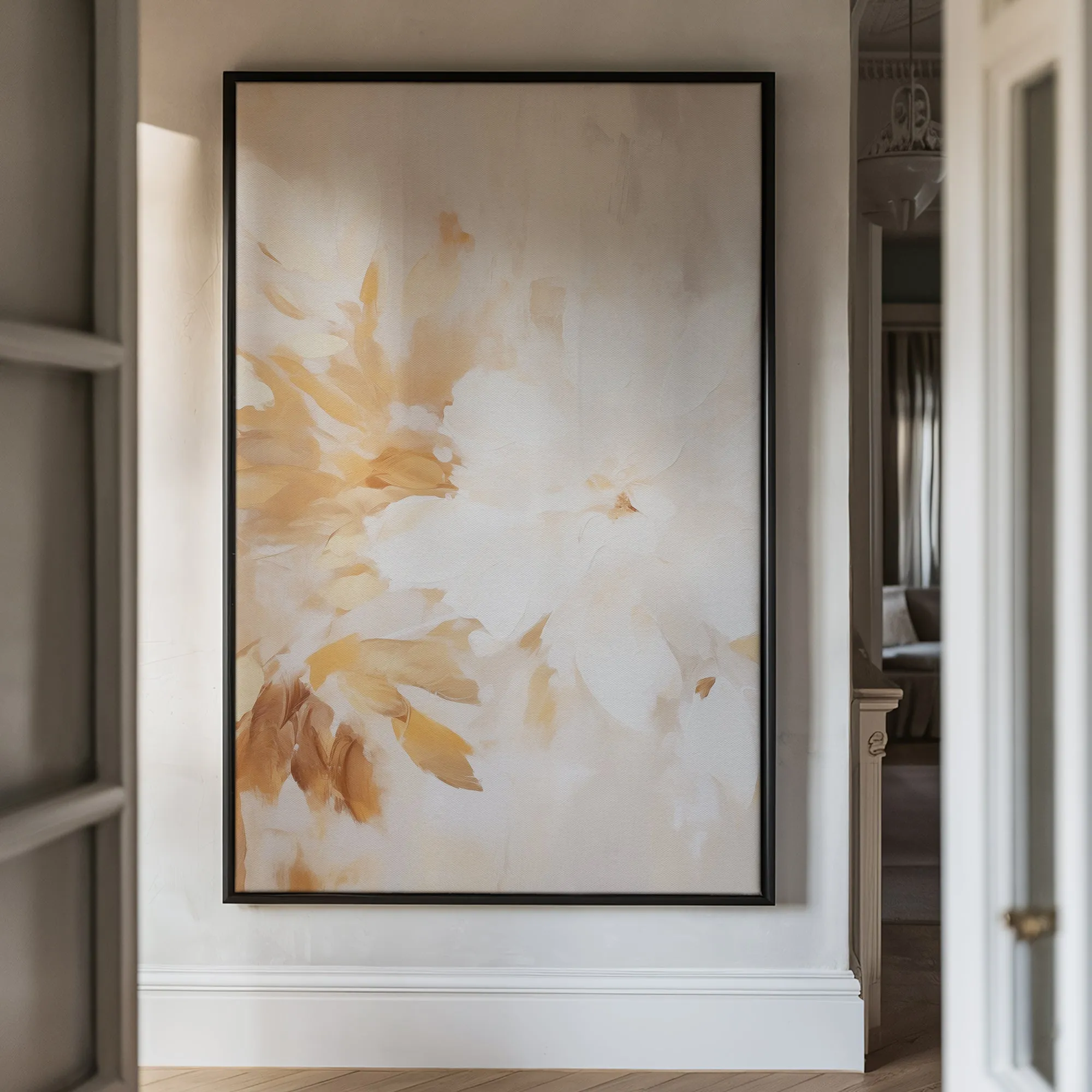 Canvas Wall Art Stretched Over Wooden Frame with Floating Frame and Luxury Flower Painting CV4194