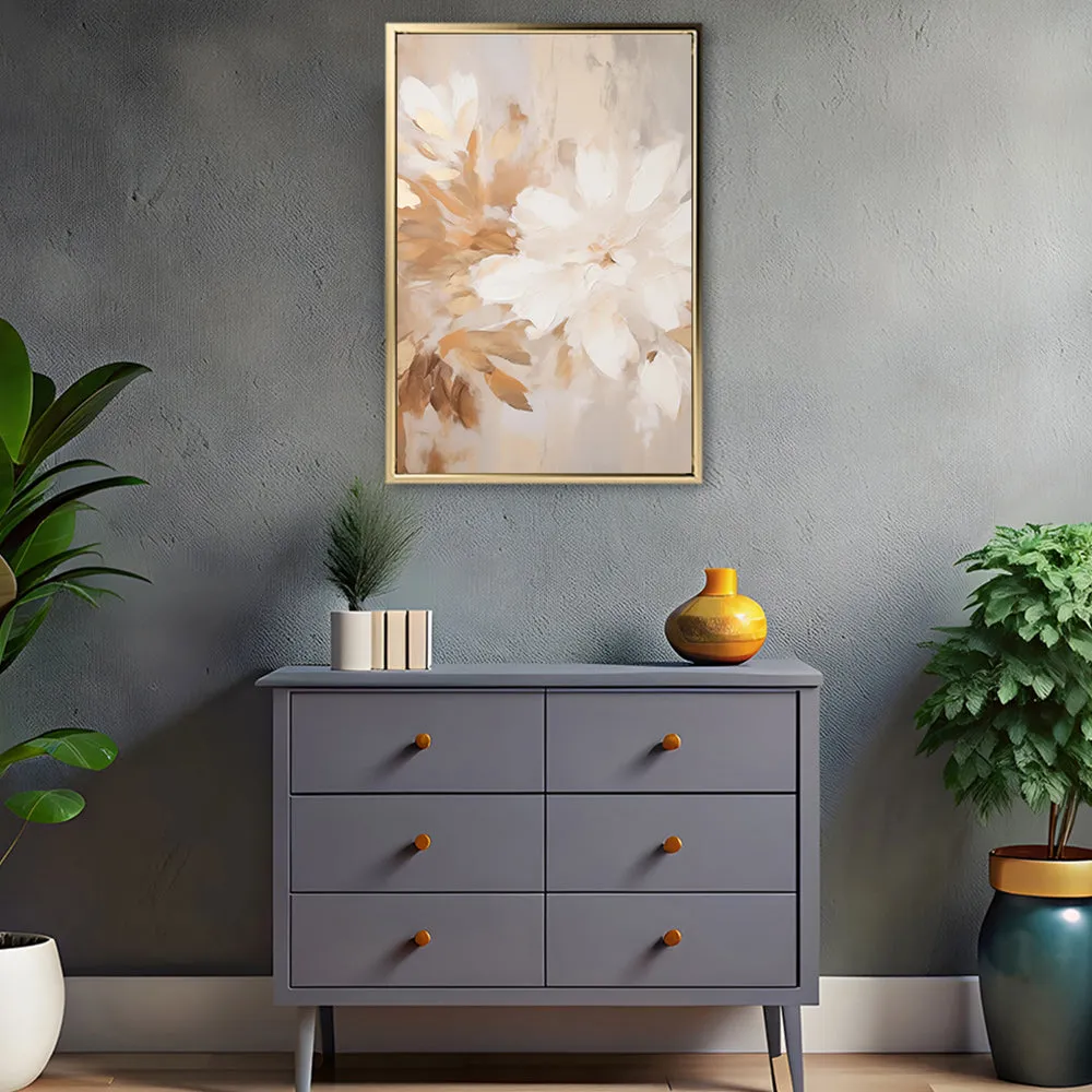 Canvas Wall Art Stretched Over Wooden Frame with Floating Frame and Luxury Flower Painting CV4194