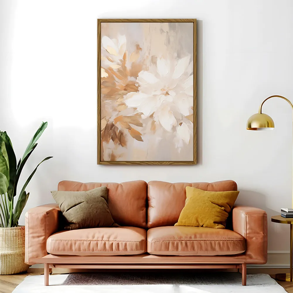 Canvas Wall Art Stretched Over Wooden Frame with Floating Frame and Luxury Flower Painting CV4194