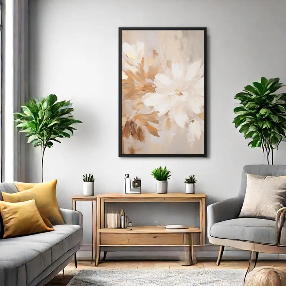 Canvas Wall Art Stretched Over Wooden Frame with Floating Frame and Luxury Flower Painting CV4194
