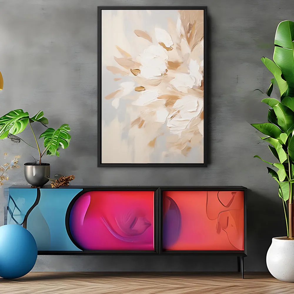 Canvas Wall Art Stretched Over Wooden Frame with Floating Frame and Luxury Flowers Painting CV4195