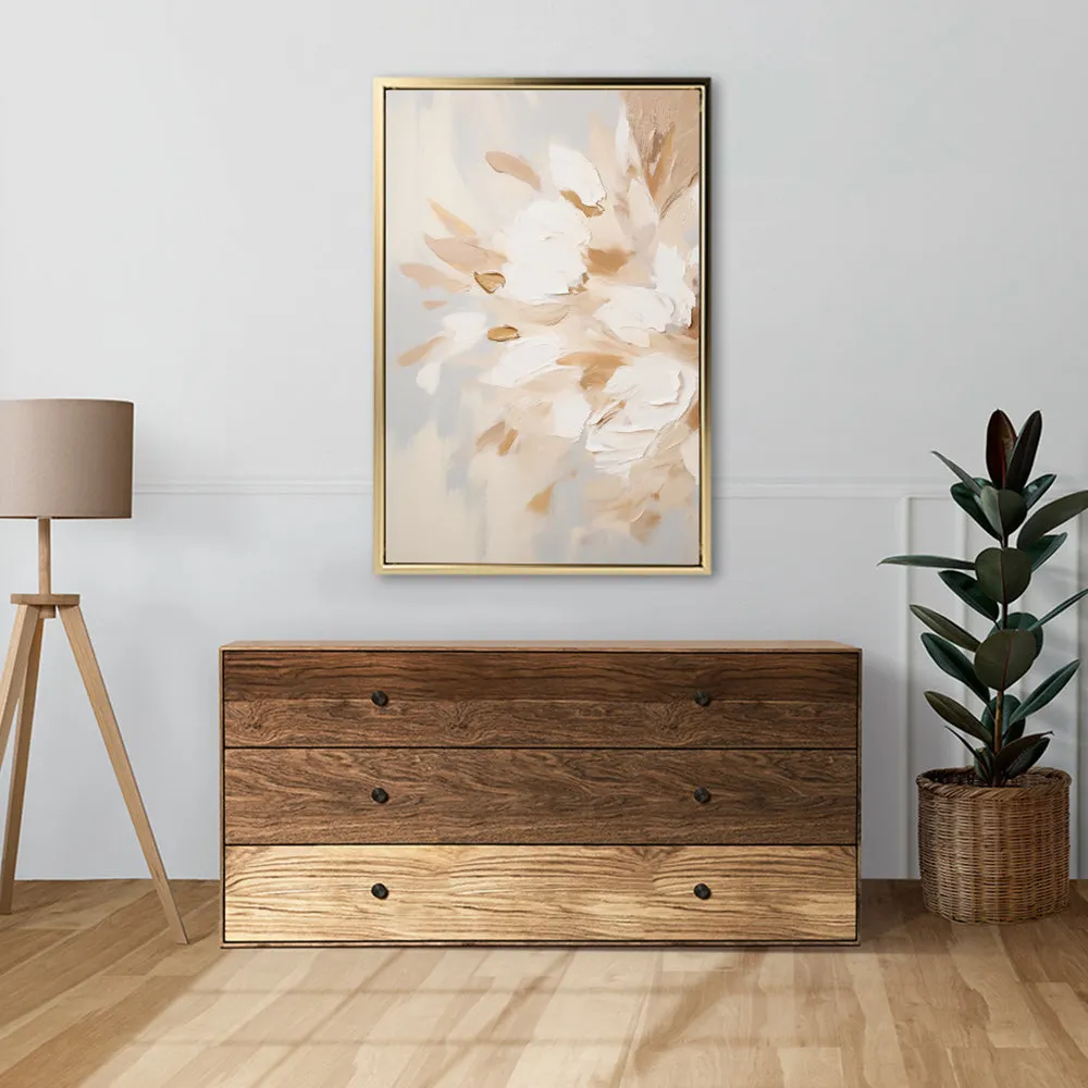 Canvas Wall Art Stretched Over Wooden Frame with Floating Frame and Luxury Flowers Painting CV4195