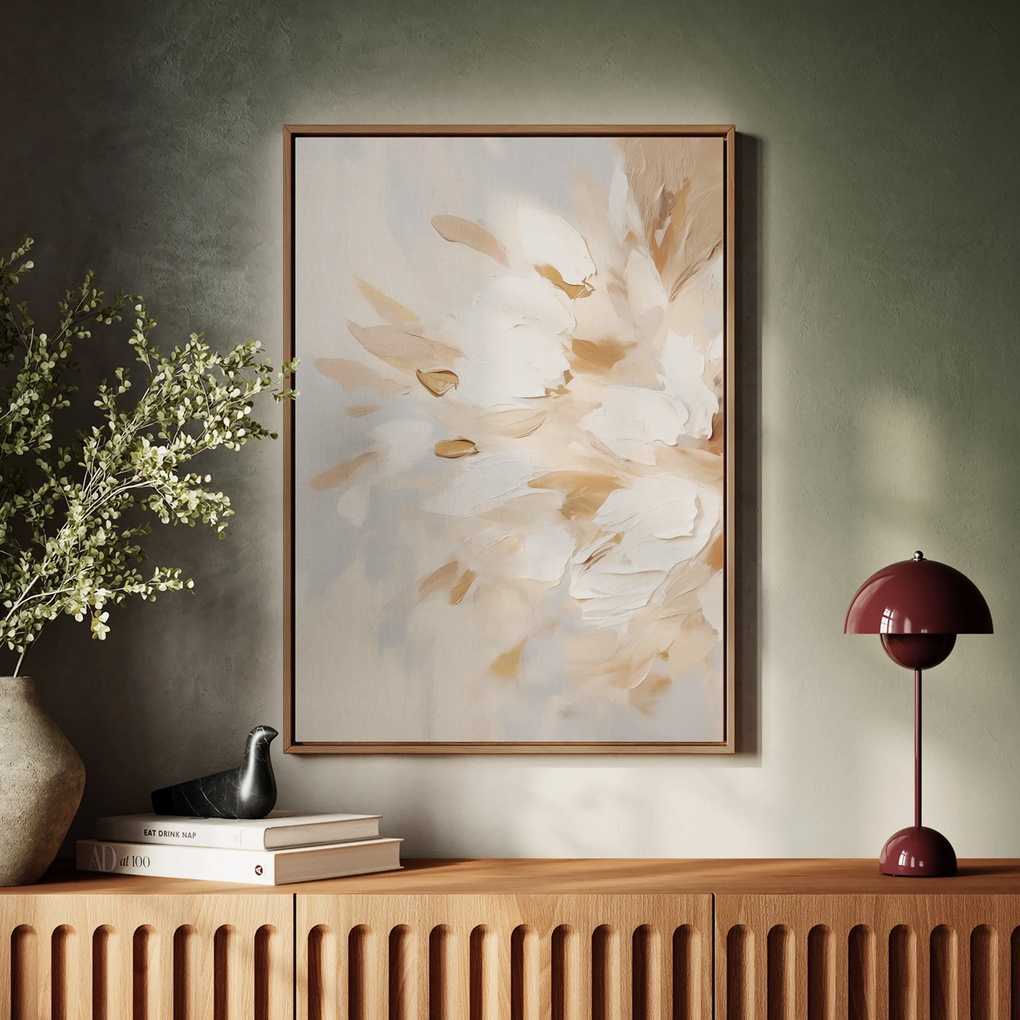 Canvas Wall Art Stretched Over Wooden Frame with Floating Frame and Luxury Flowers Painting CV4195