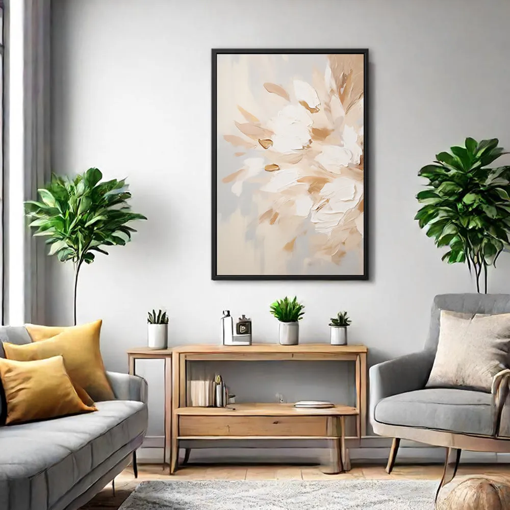 Canvas Wall Art Stretched Over Wooden Frame with Floating Frame and Luxury Flowers Painting CV4195