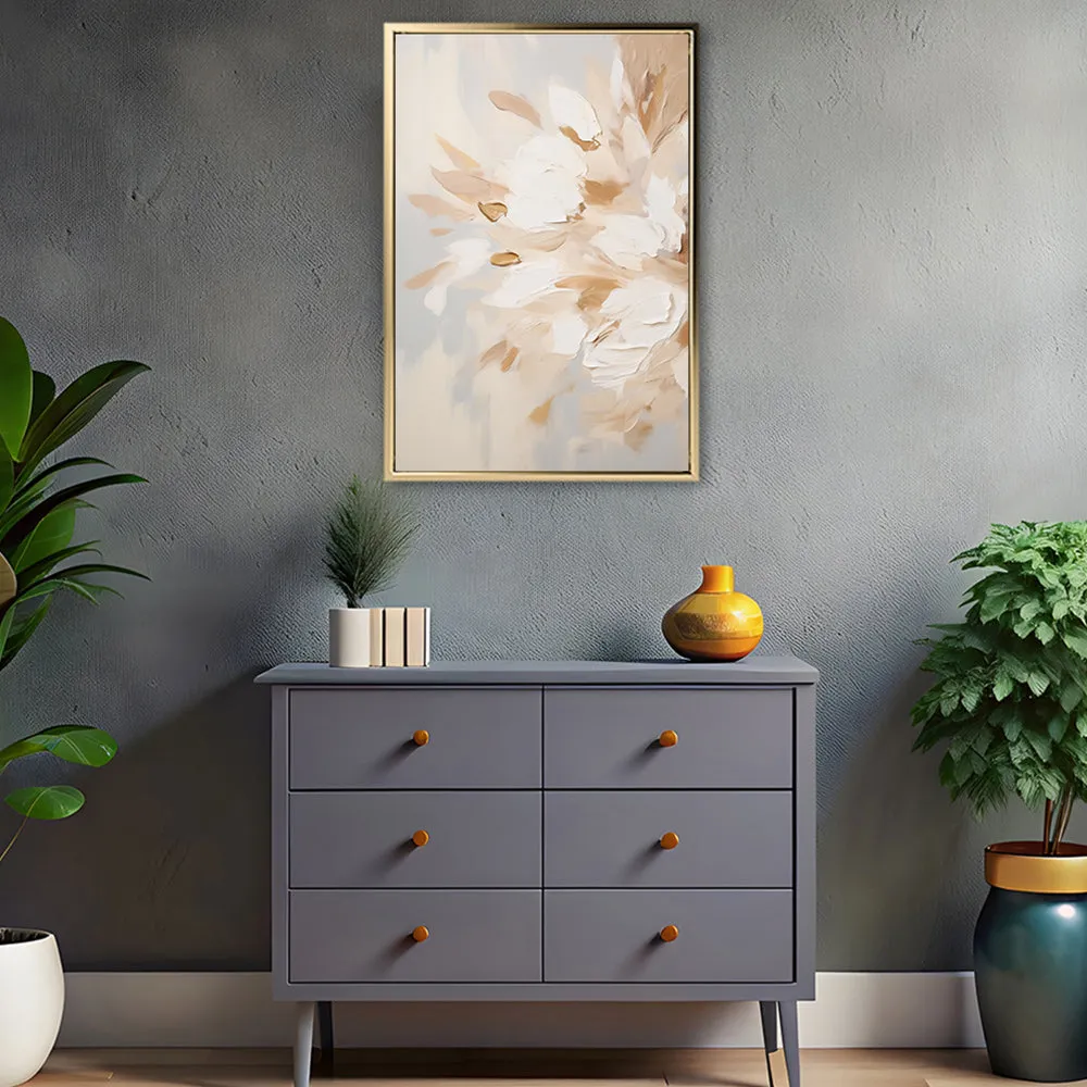 Canvas Wall Art Stretched Over Wooden Frame with Floating Frame and Luxury Flowers Painting CV4195