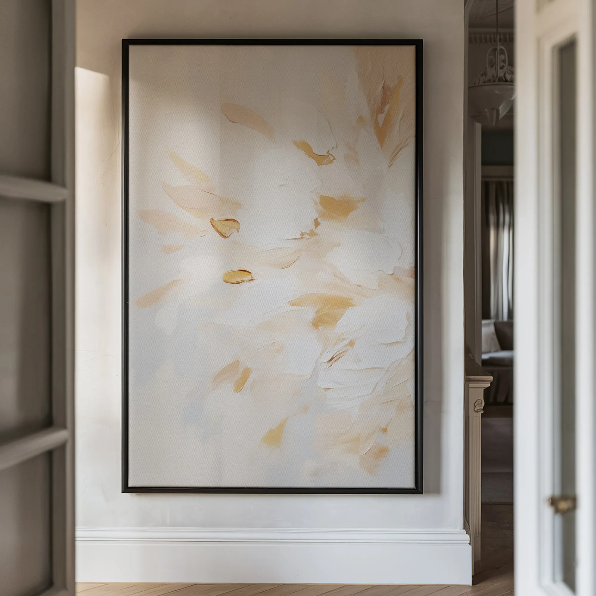 Canvas Wall Art Stretched Over Wooden Frame with Floating Frame and Luxury Flowers Painting CV4195