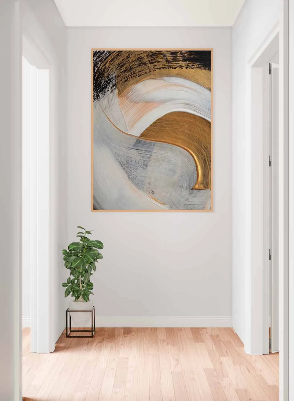 Canvas Wall Art Stretched Over Wooden Frame with Gold Floating Frame