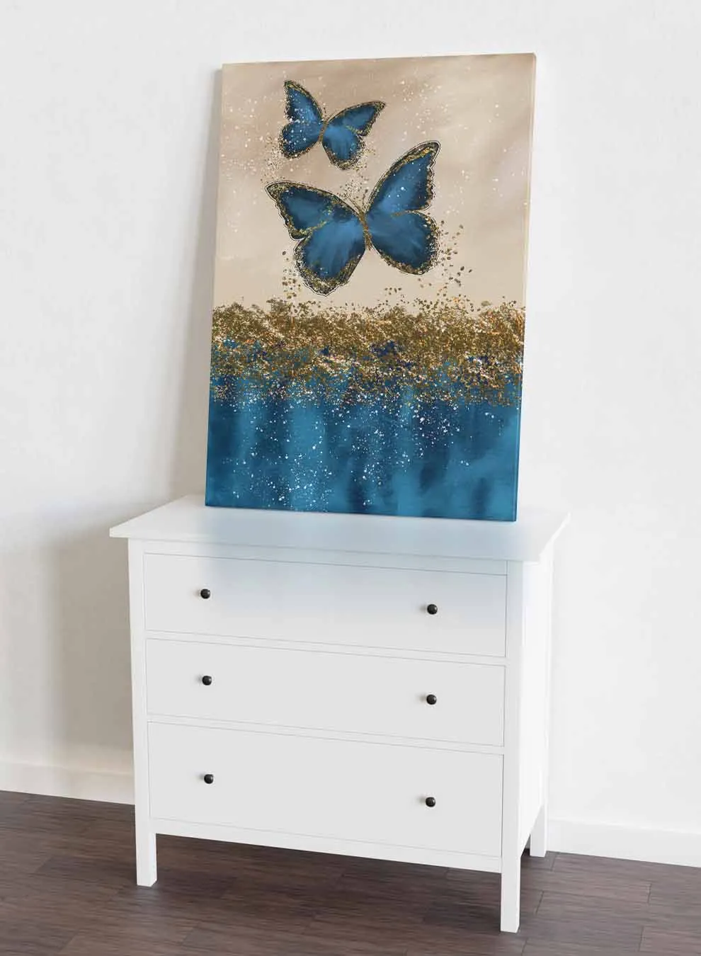 Canvas Wall Art Stretched Over Wooden Frame with Gold Floating Frame