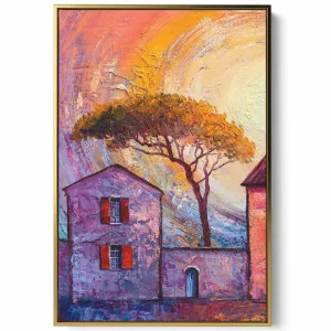 Canvas Wall Art Stretched Over Wooden Frame with Gold Floating Frame