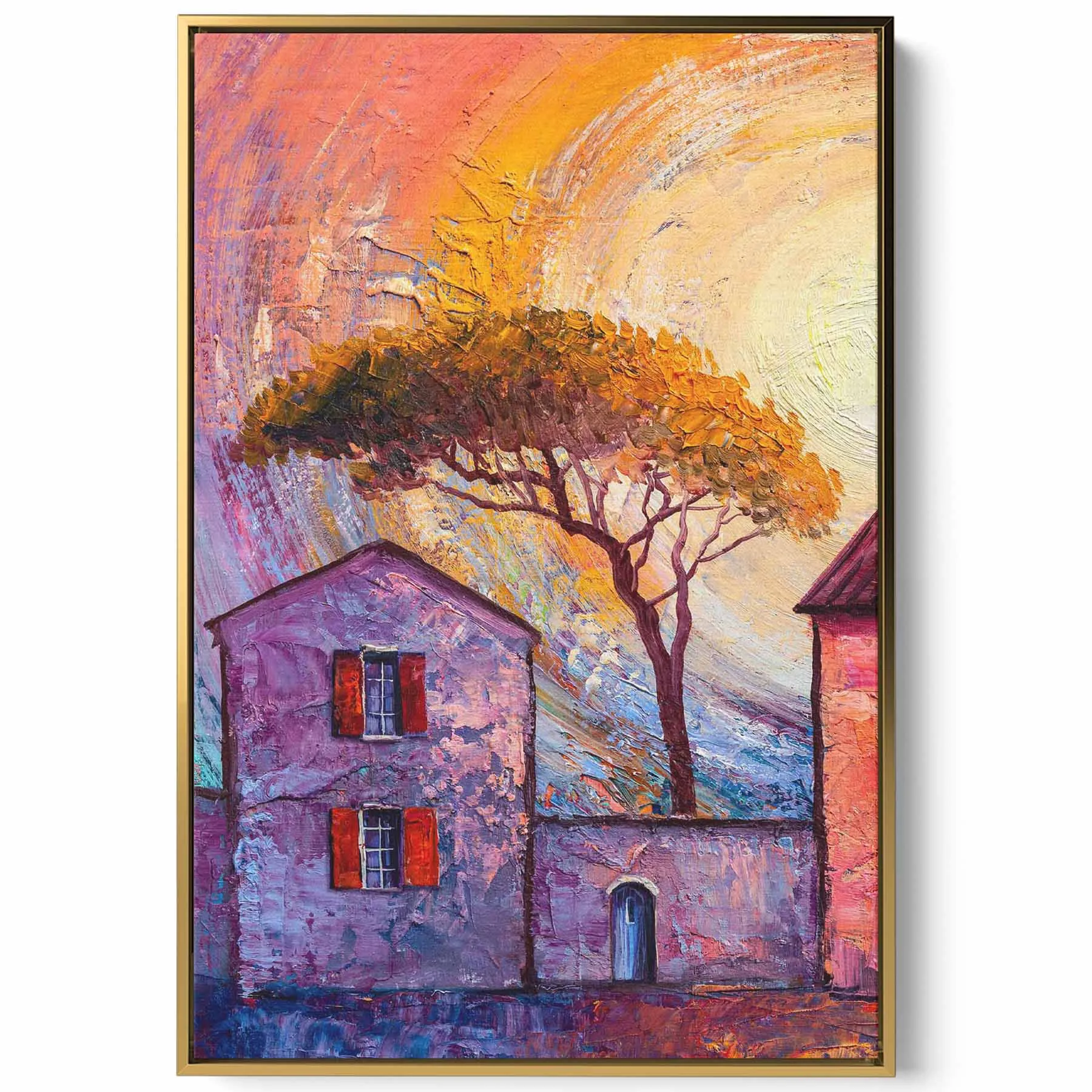 Canvas Wall Art Stretched Over Wooden Frame with Gold Floating Frame