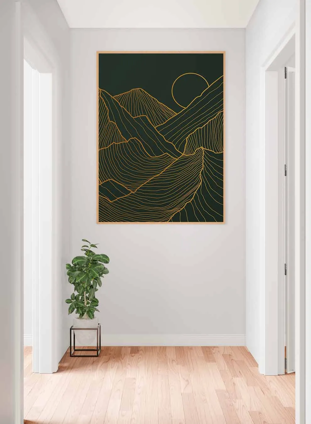 Canvas Wall Art Stretched Over Wooden Frame with Gold Floating Frame