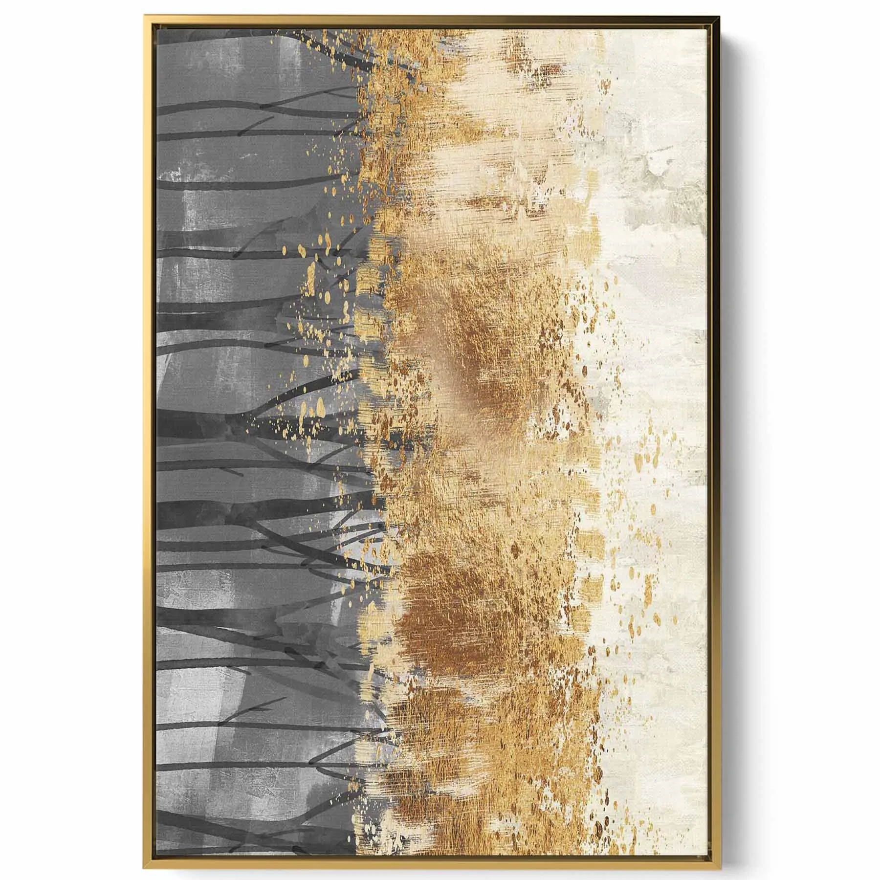 Canvas Wall Art Stretched Over Wooden Frame with Gold Floating Frame