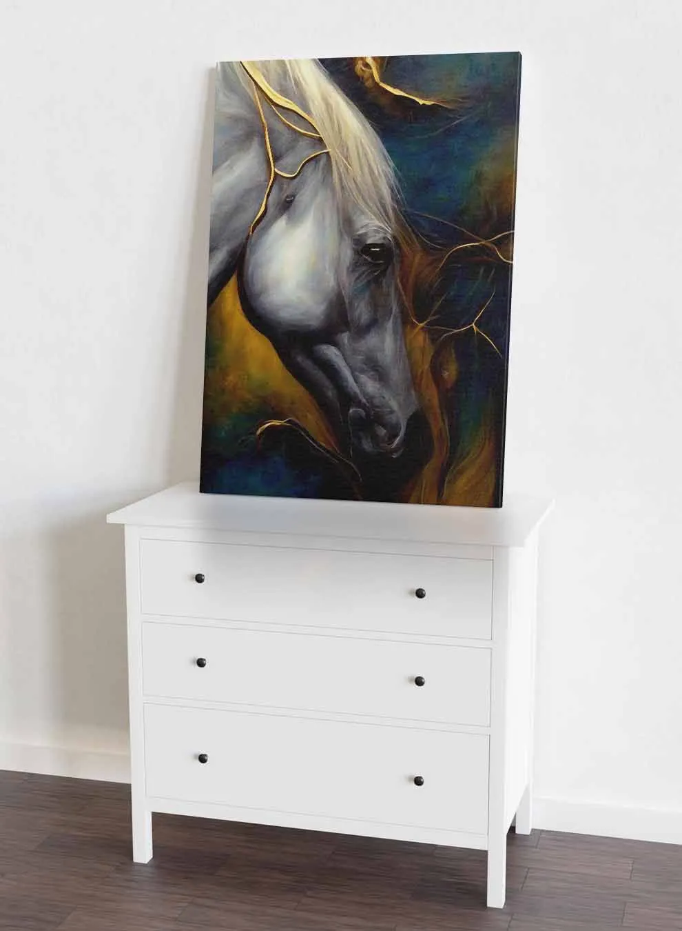 Canvas Wall Art Stretched Over Wooden Frame with Gold Floating Frame